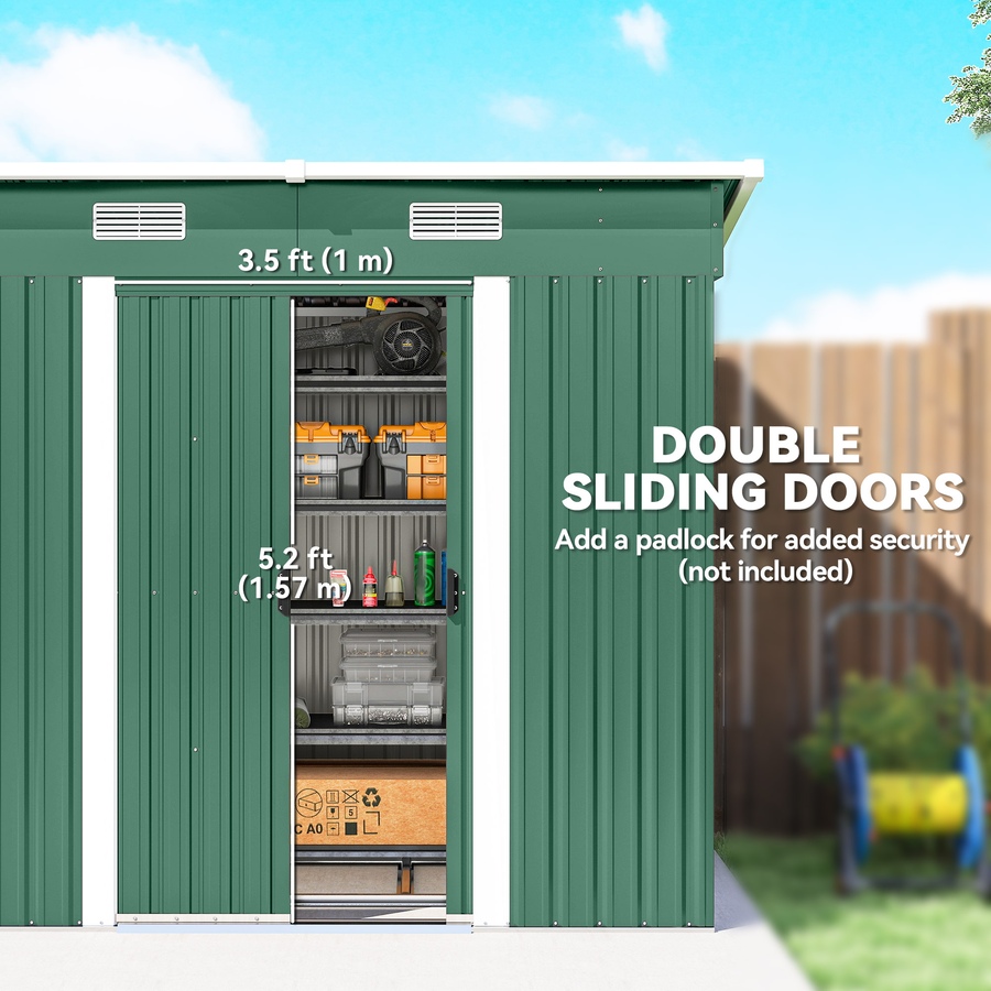 Image 952764_ALTMORE4.jpg, Product 952-764 / Price $299.99, Outsunny Outdoor Storage Shed, Garden Shed with Lockable Doors, Green from Outsunny on TSC.ca's Home & Garden department