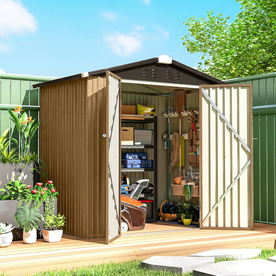 Image 952775_ALTMORE1.jpg, Product 952-775 / Price $272.99, Outsunny 6.5' x 4' Outdoor Storage Shed, Metal Garden Shed, Yellow from Outsunny on TSC.ca's Home & Garden department