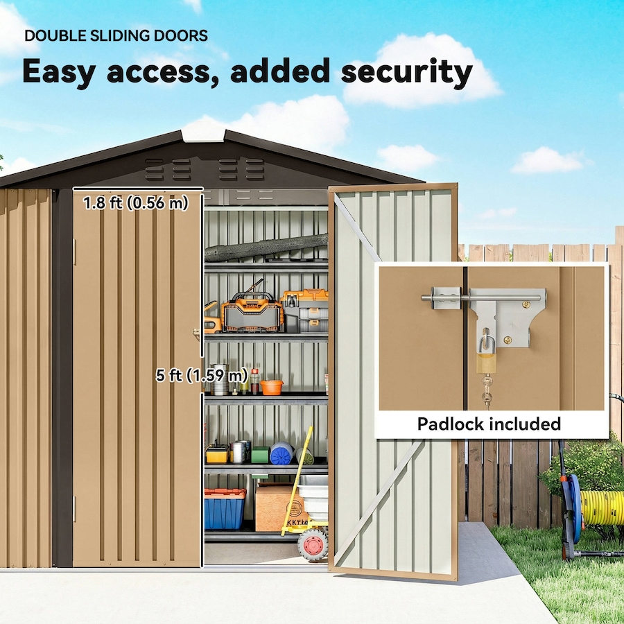 Image 952775_ALTMORE6.jpg, Product 952-775 / Price $272.99, Outsunny 6.5' x 4' Outdoor Storage Shed, Metal Garden Shed, Yellow from Outsunny on TSC.ca's Home & Garden department