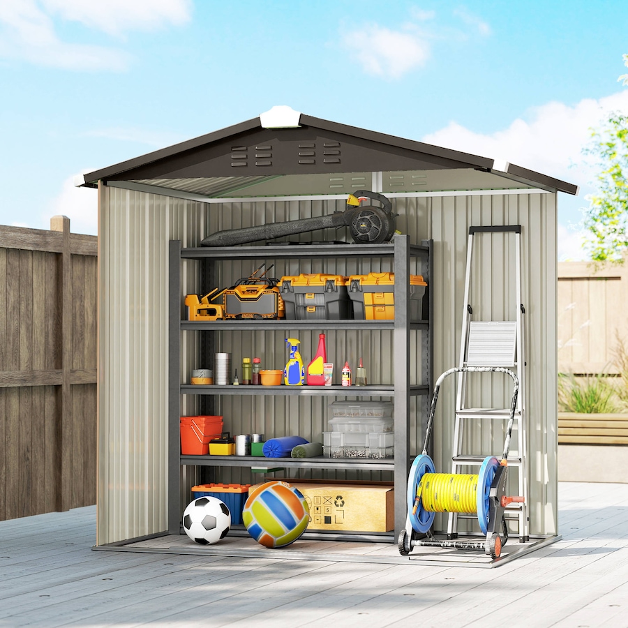 Image 952775_ALTMORE7.jpg, Product 952-775 / Price $272.99, Outsunny 6.5' x 4' Outdoor Storage Shed, Metal Garden Shed, Yellow from Outsunny on TSC.ca's Home & Garden department