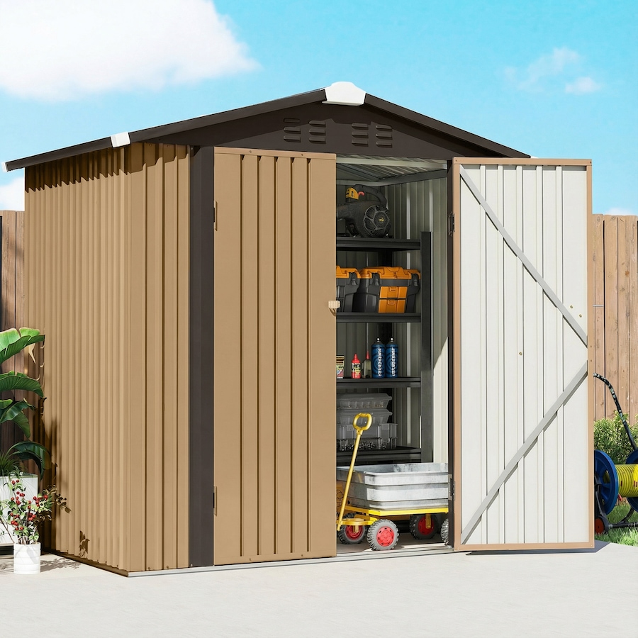 Image 952775_ALTMORE8.jpg, Product 952-775 / Price $272.99, Outsunny 6.5' x 4' Outdoor Storage Shed, Metal Garden Shed, Yellow from Outsunny on TSC.ca's Home & Garden department