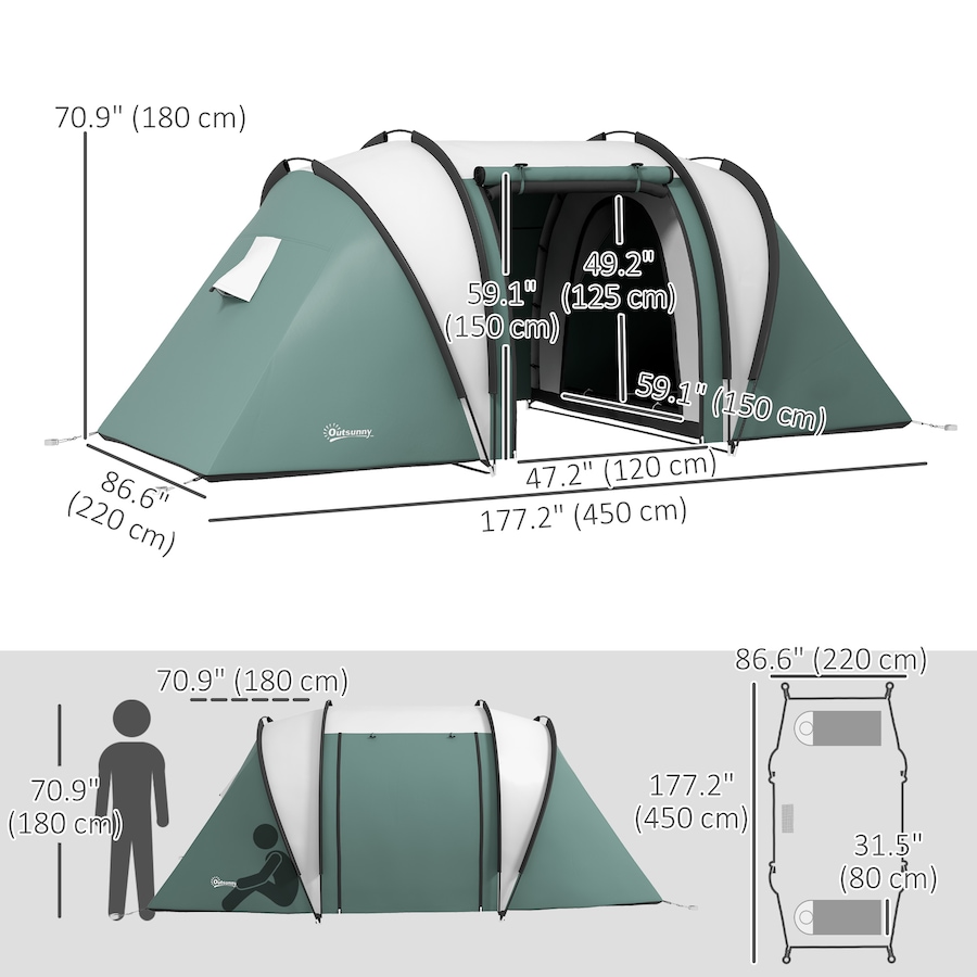 Image 952797_ALTMORE2.jpg, Product 952-797 / Price $179.99, Outsunny Camping Tent with 2 Bedrooms and Living Area, 3000mm Waterproof from Outsunny on TSC.ca's Health & Fitness department