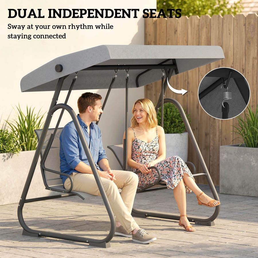 Image 952802_ALTMORE3.jpg, Product 952-802 / Price $409.99, Outsunny Patio Swing Chair w/Adjustable Canopy 2-Seat, Grey from Outsunny on TSC.ca's Home & Garden department