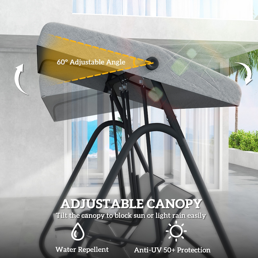 Image 952802_ALTMORE5.jpg, Product 952-802 / Price $409.99, Outsunny Patio Swing Chair w/Adjustable Canopy 2-Seat, Grey from Outsunny on TSC.ca's Home & Garden department