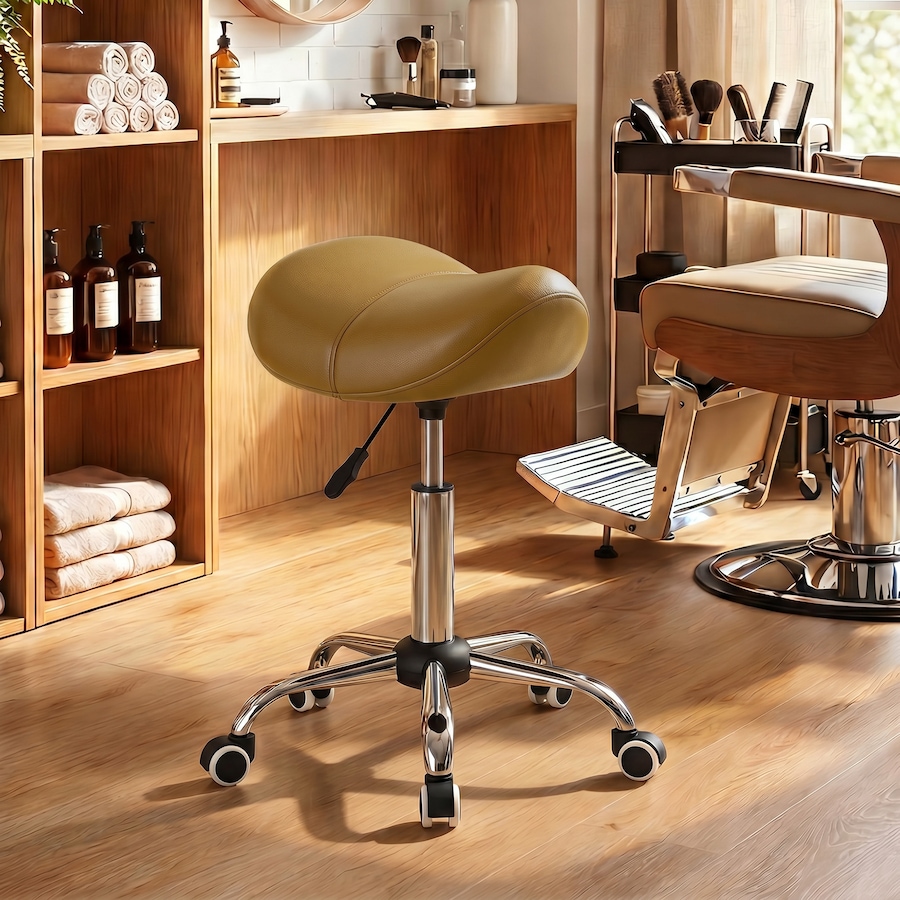 Image 952837_ALTMORE1.jpg, Product 952-837 / Price $64.99, HOMCOM Salon Stool with Wheels, Adjustable Saddle Chair, Light Brown from HOMCOM on TSC.ca's Home & Garden department