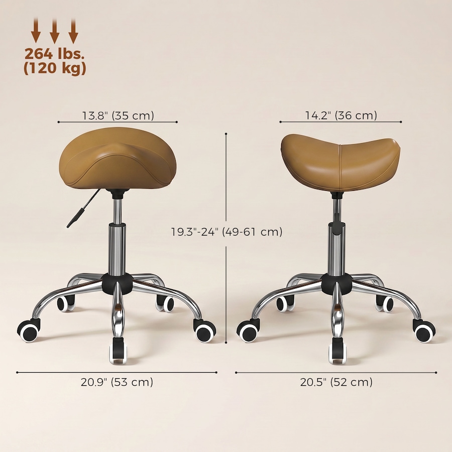 Image 952837_ALTMORE2.jpg, Product 952-837 / Price $64.99, HOMCOM Salon Stool with Wheels, Adjustable Saddle Chair, Light Brown from HOMCOM on TSC.ca's Home & Garden department