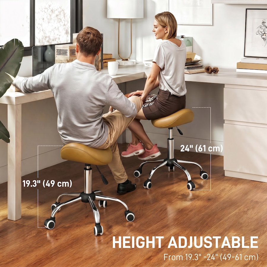 Image 952837_ALTMORE3.jpg, Product 952-837 / Price $64.99, HOMCOM Salon Stool with Wheels, Adjustable Saddle Chair, Light Brown from HOMCOM on TSC.ca's Home & Garden department