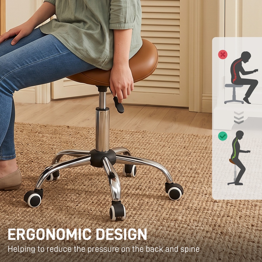 Image 952837_ALTMORE6.jpg, Product 952-837 / Price $64.99, HOMCOM Salon Stool with Wheels, Adjustable Saddle Chair, Light Brown from HOMCOM on TSC.ca's Home & Garden department