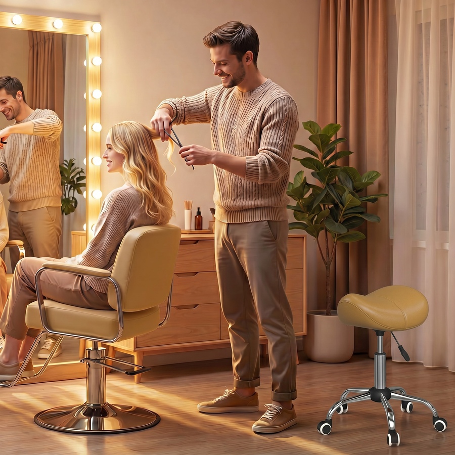 Image 952837_ALTMORE7.jpg, Product 952-837 / Price $64.99, HOMCOM Salon Stool with Wheels, Adjustable Saddle Chair, Light Brown from HOMCOM on TSC.ca's Home & Garden department