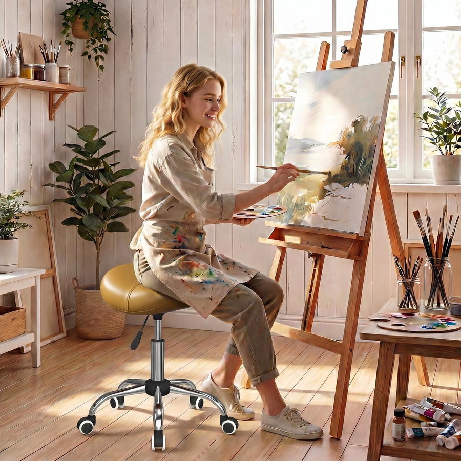 Image 952837_ALTMORE8.jpg, Product 952-837 / Price $64.99, HOMCOM Salon Stool with Wheels, Adjustable Saddle Chair, Light Brown from HOMCOM on TSC.ca's Home & Garden department