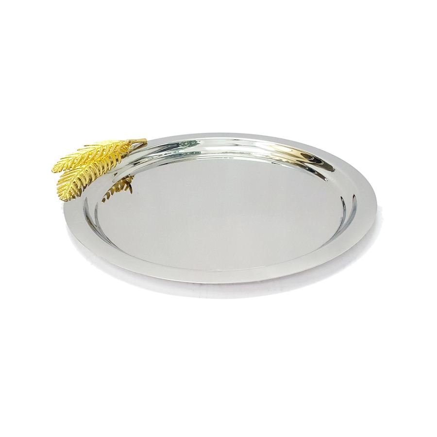 Image 952887.jpg, Product 952-887 / Price $59.00, Aurelia Leaf Round Tray with Gold Fern – 13" Diameter from Elegance Tableware on TSC.ca's Kitchen department
