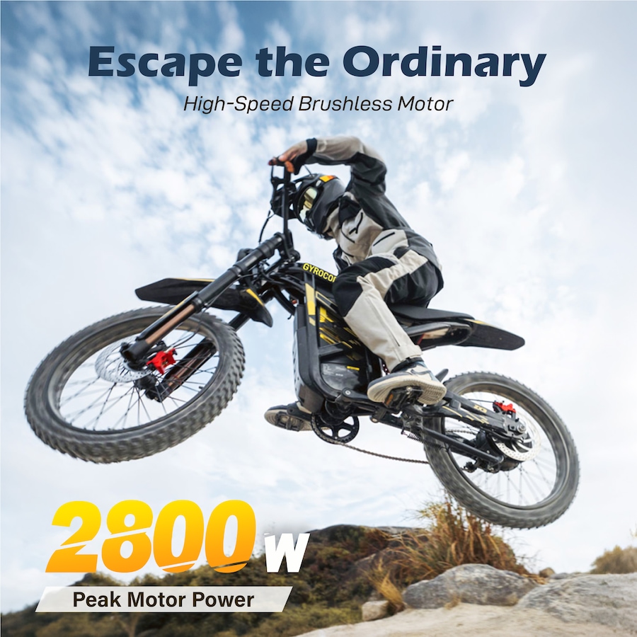 Image 952956_ALTMORE1.jpg, Product 952-956 / Price $2,599.99, Gyrocopters ZX3 Electric Dirt Bike for Adults, 24” Fat Tires 2800W Peak Motor Mountain E-Bike, 25Ah Speed upto 60km/h PAS Range upto 161kms, NFC Keys, GPS Tracker, Full Suspension from Gyrocopters on TSC.ca's Health & Fitness department