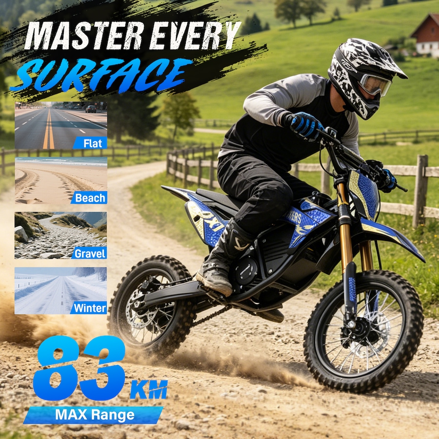 Image 952957_ALTMORE2.jpg, Product 952-957 / Price $1,954.99, Gyrocopters DX1 Electric Dirt Bike 65 Km/h Max Speed Range upto 83Km 3000W Peak Power, 14" Tires 20.8Ah Battery Heavy-Duty Hydraulic Disc Brakes Full Suspension FREE GPS Tracker from Gyrocopters on TSC.ca's Health & Fitness department