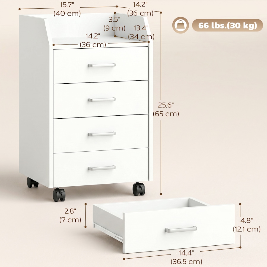 Image 952960_ALTMORE2.jpg, Product 952-960 / Price $111.38, HOMCOM 4-Drawer File Cabinet with Lockable Wheels, White from HOMCOM on TSC.ca's Home & Garden department