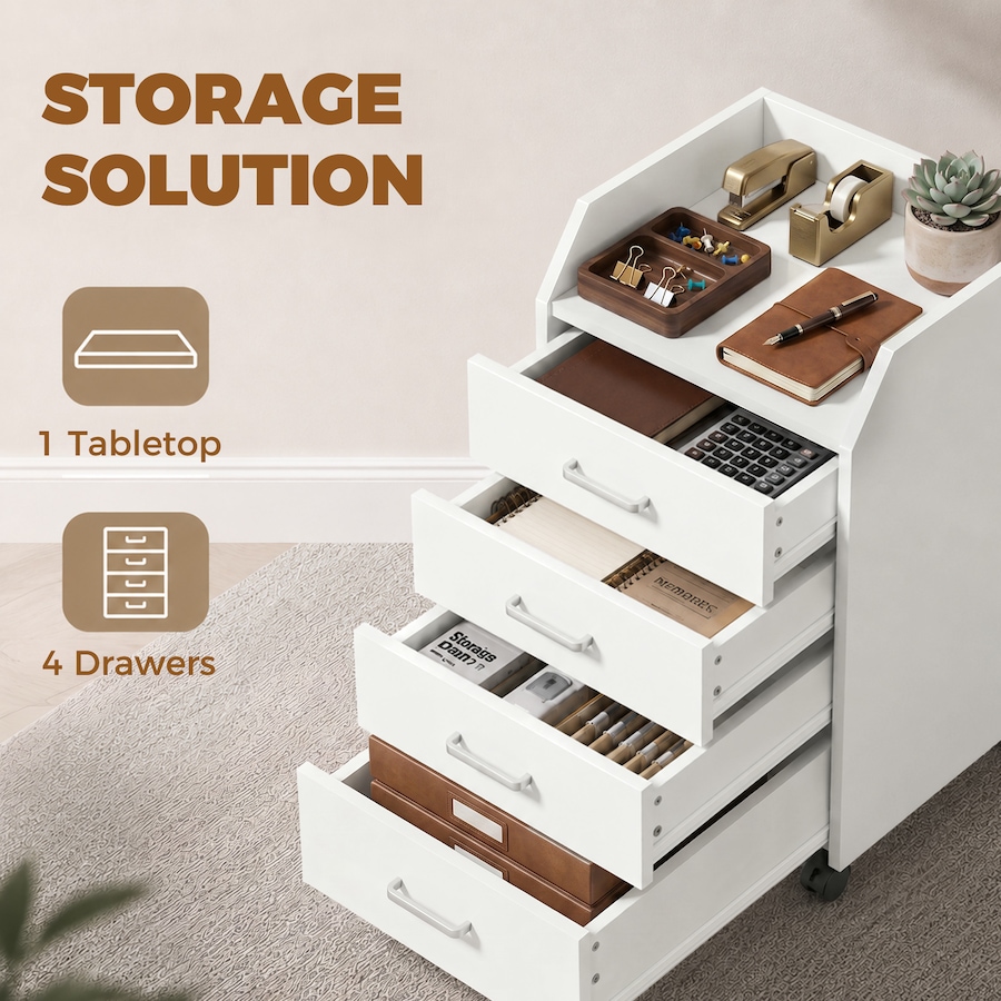 Image 952960_ALTMORE3.jpg, Product 952-960 / Price $111.38, HOMCOM 4-Drawer File Cabinet with Lockable Wheels, White from HOMCOM on TSC.ca's Home & Garden department