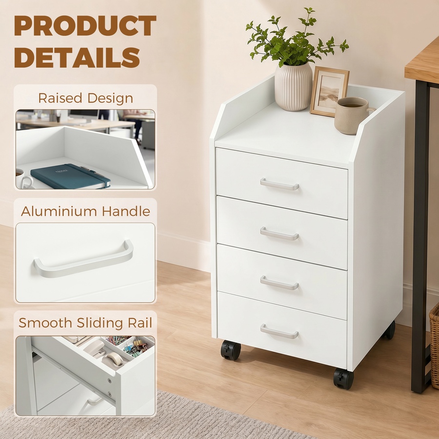 Image 952960_ALTMORE5.jpg, Product 952-960 / Price $111.38, HOMCOM 4-Drawer File Cabinet with Lockable Wheels, White from HOMCOM on TSC.ca's Home & Garden department