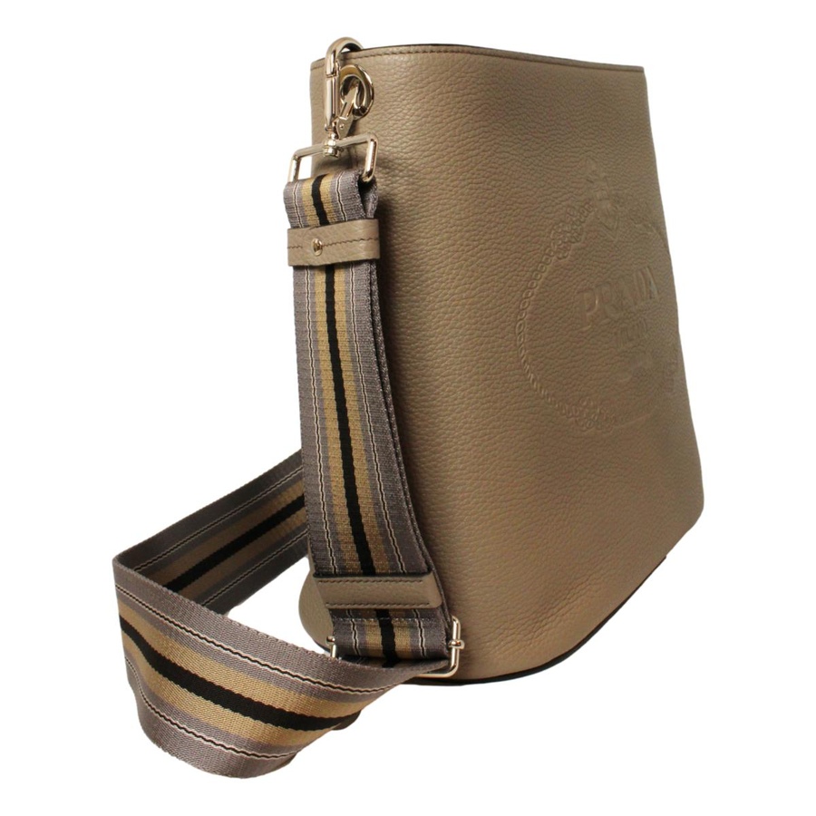 Image 953501_ALTMORE2.jpg, Product 953-501 / Price $4,333.00, Prada Vitello Phenix Grey Leather Stripe Strap Bucket Bag Crossbody from Prada on TSC.ca's Fashion department