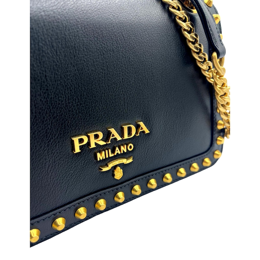 Image 953514_ALTMORE4.jpg, Product 953-514 / Price $4,762.00, Prada Pattina Black Glace Calf Leather Studded Flap Crossbody Bag Gold Chain from Prada on TSC.ca's Fashion department