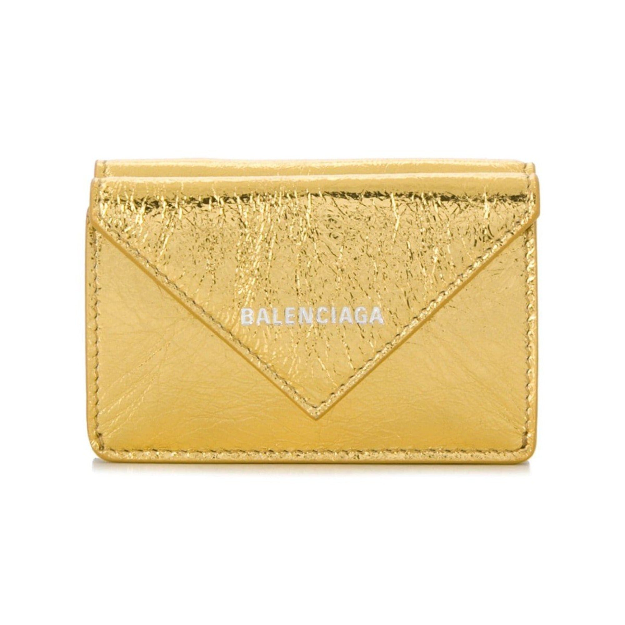 Balenciaga Papier Mini Trifold Wallet Metallic Gold Lambskin