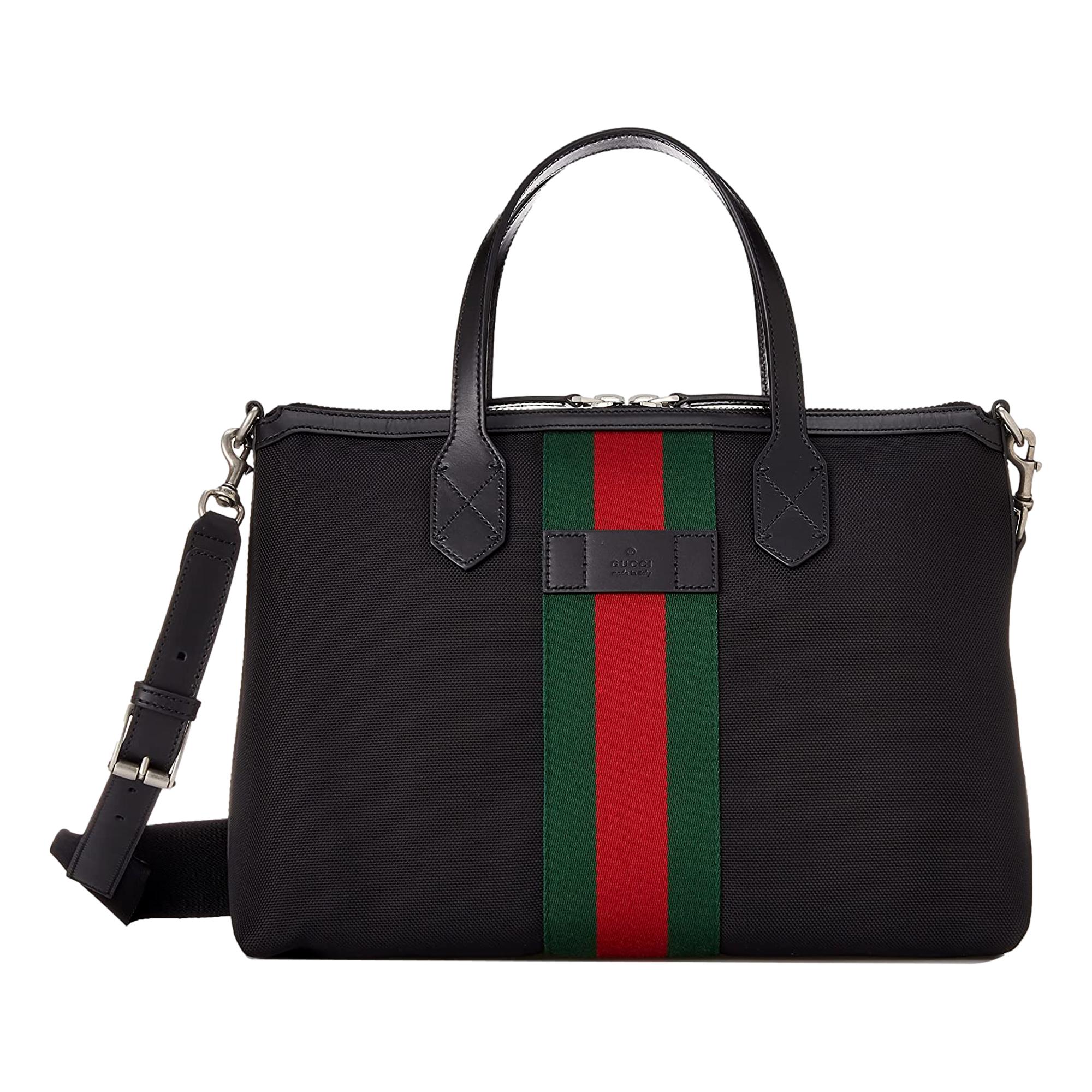 Gucci Techno Web Stripe Black Canvas Large Duffle Bag Crossbody