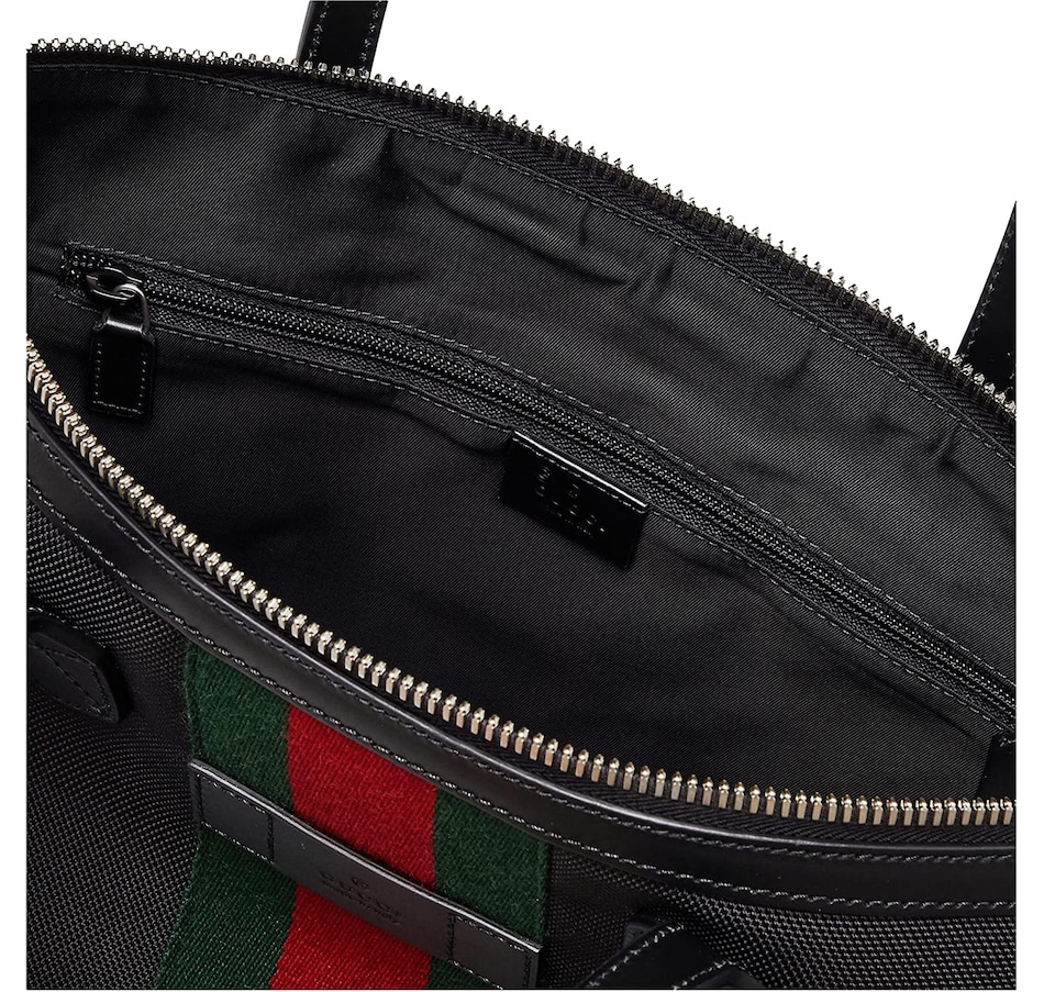 Image 953720_ALTMORE3.jpg, Product 953-720 / Price $3,498.00, Gucci Techno Web Stripe Black Canvas Large Duffle Bag Crossbody Travel Bag from Gucci on TSC.ca's Fashion department