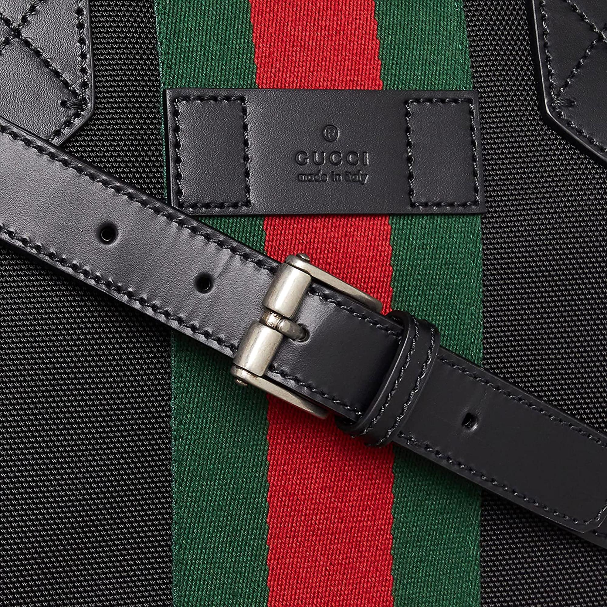 Gucci Techno Web Stripe Black Canvas Large Duffle Bag Crossbody