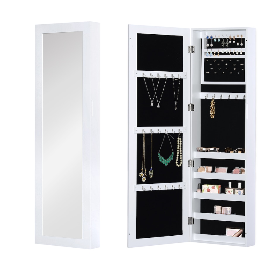 Image 961260.jpg, Product 961-260 / Price $119.99, Mirrored Jewelry Cabinet Armoire Hanging Wall Mount Storage Organizer White from HOMCOM on TSC.ca's Beauty department