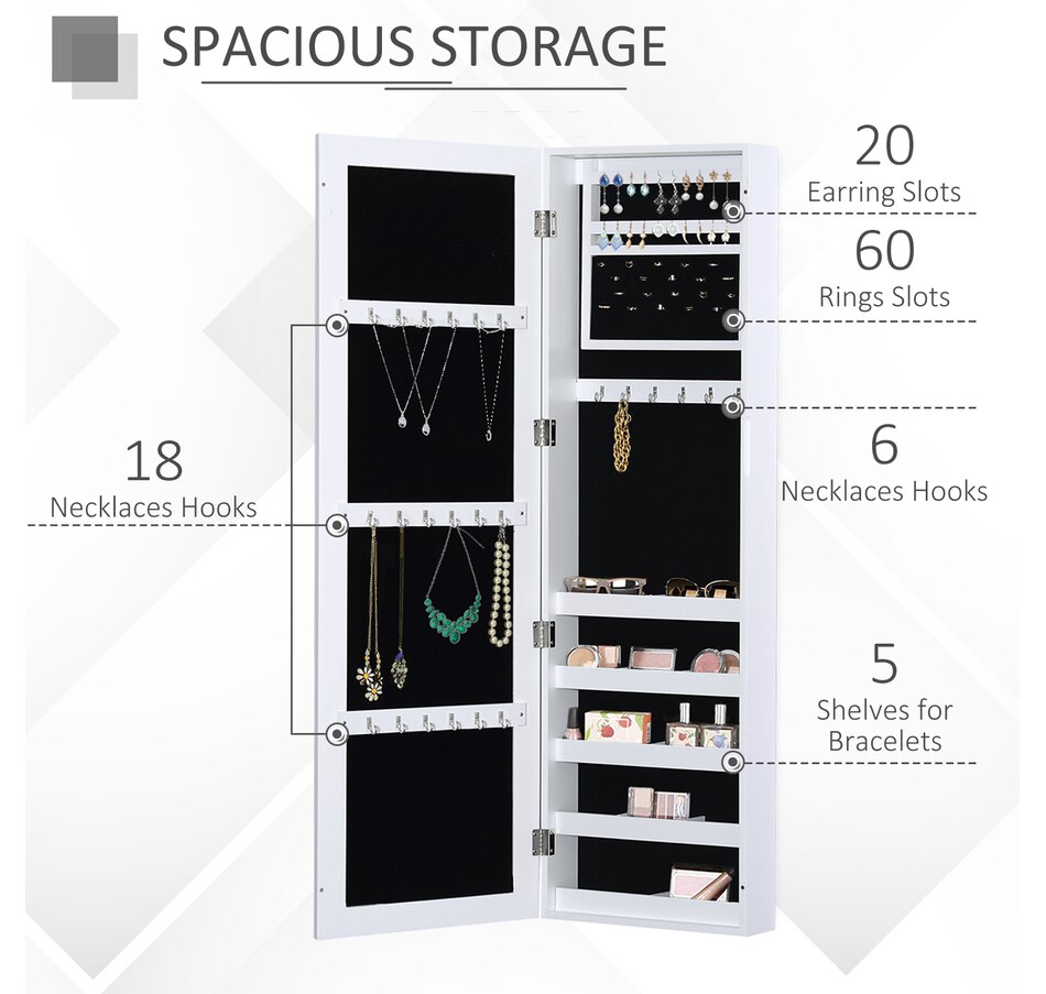 Image 961260_ALTMORE4.jpg, Product 961-260 / Price $119.99, Mirrored Jewelry Cabinet Armoire Hanging Wall Mount Storage Organizer White from HOMCOM on TSC.ca's Beauty department