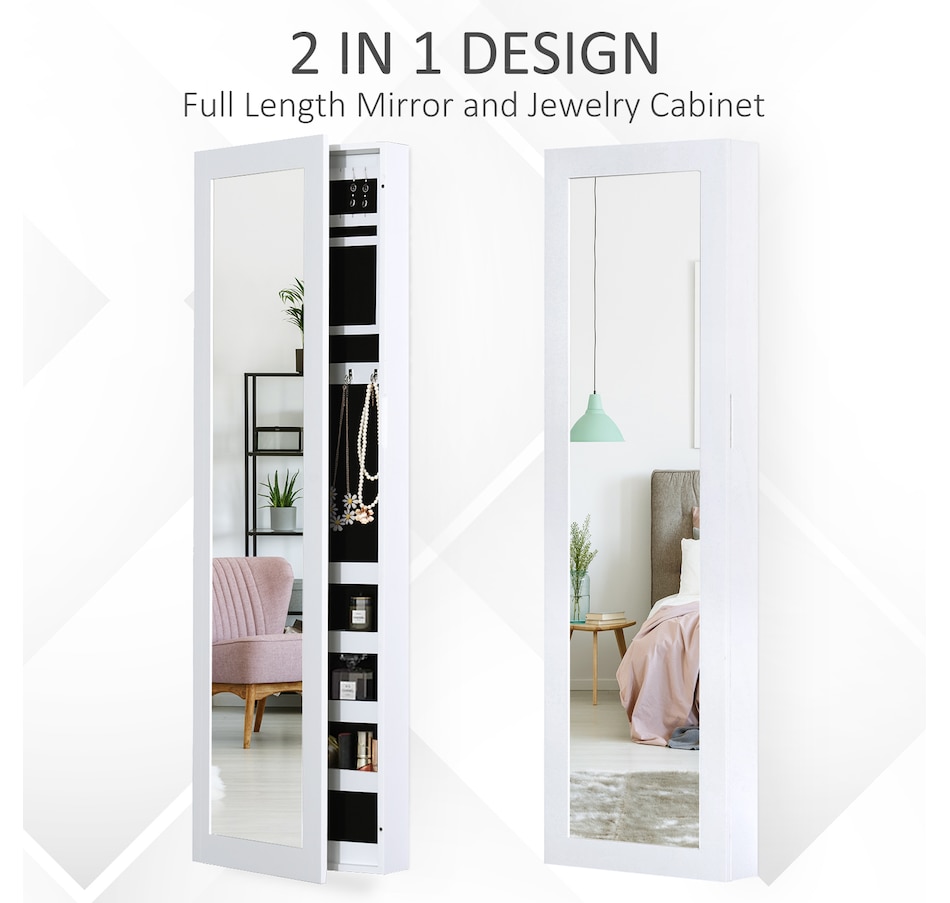 Image 961260_ALTMORE5.jpg, Product 961-260 / Price $119.99, Mirrored Jewelry Cabinet Armoire Hanging Wall Mount Storage Organizer White from HOMCOM on TSC.ca's Beauty department