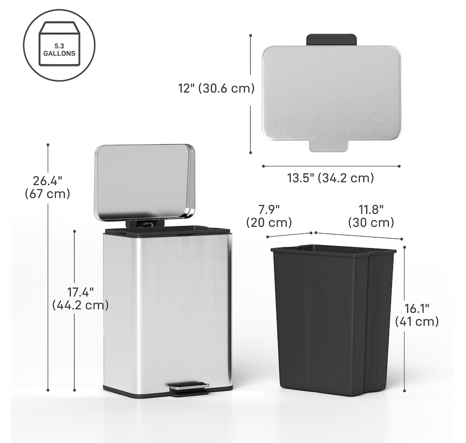 Image 961274_ALTMORE18.jpg, Product 961-274 / Price $74.99 - $76.99, HOMCOM 5.3 Gallon/20 L Garbage Can, Trash Bin with Soft Close Lid from HOMCOM on TSC.ca's Kitchen department