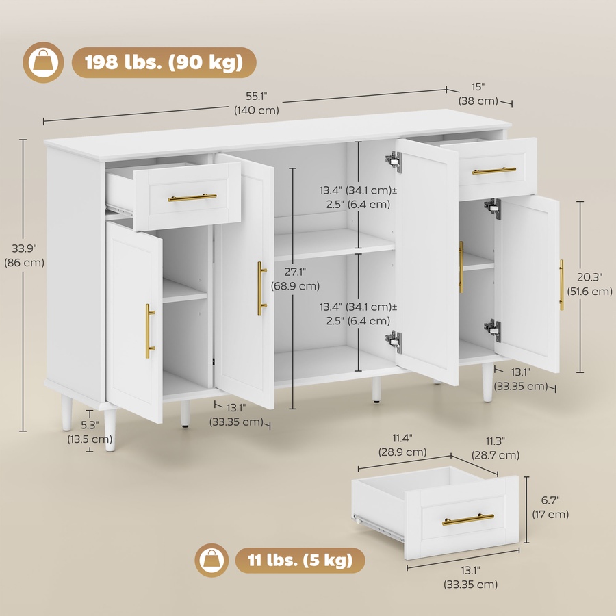 Image 961314_ALTMORE2.jpg, Product 961-314 / Price $279.99, HOMCOM 55" Modern Sideboard Buffet Cabinet with Soft-Close Doors White from HOMCOM on TSC.ca's Home & Garden department