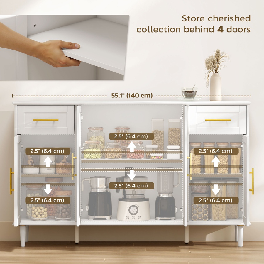 Image 961314_ALTMORE3.jpg, Product 961-314 / Price $279.99, HOMCOM 55" Modern Sideboard Buffet Cabinet with Soft-Close Doors White from HOMCOM on TSC.ca's Home & Garden department