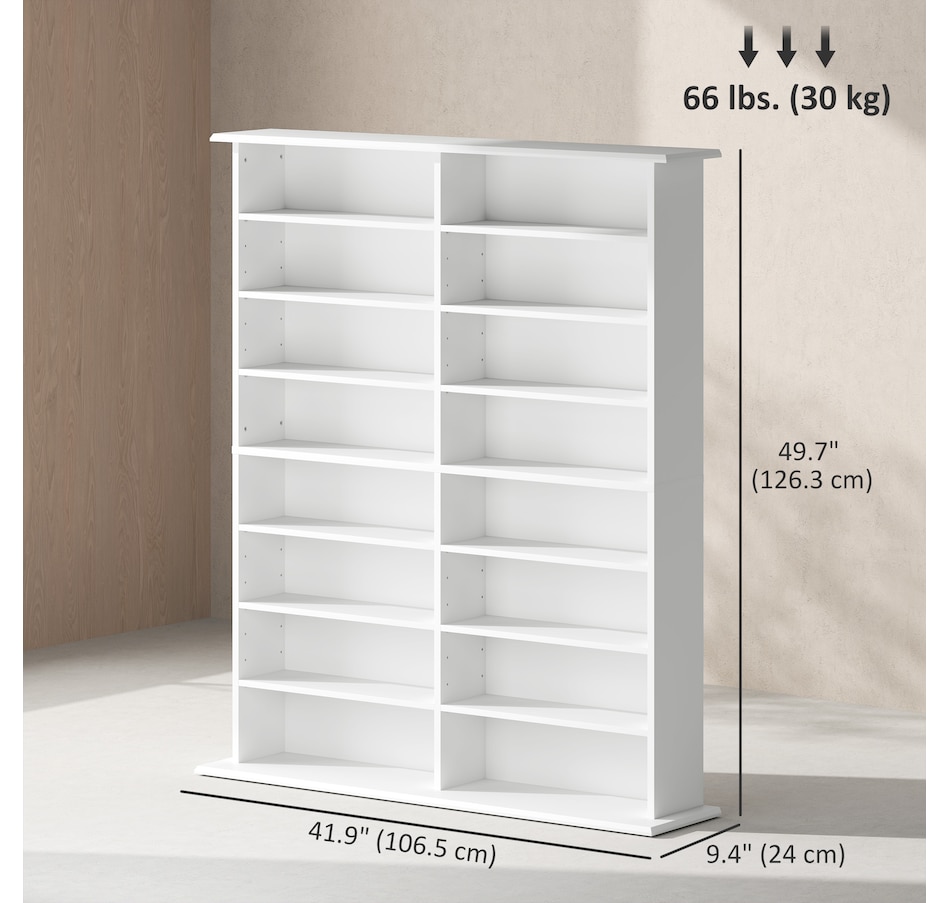 Image 961322_ALTMORE2.jpg, Product 961-322 / Price $184.99, HOMCOM Media Storage Cabinet 8-Tier DVD Shelf with Adjustable Shelves White from HOMCOM on TSC.ca's department