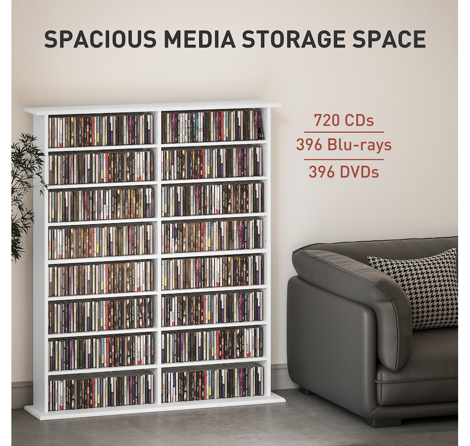 Image 961322_ALTMORE3.jpg, Product 961-322 / Price $184.99, HOMCOM Media Storage Cabinet 8-Tier DVD Shelf with Adjustable Shelves White from HOMCOM on TSC.ca's department