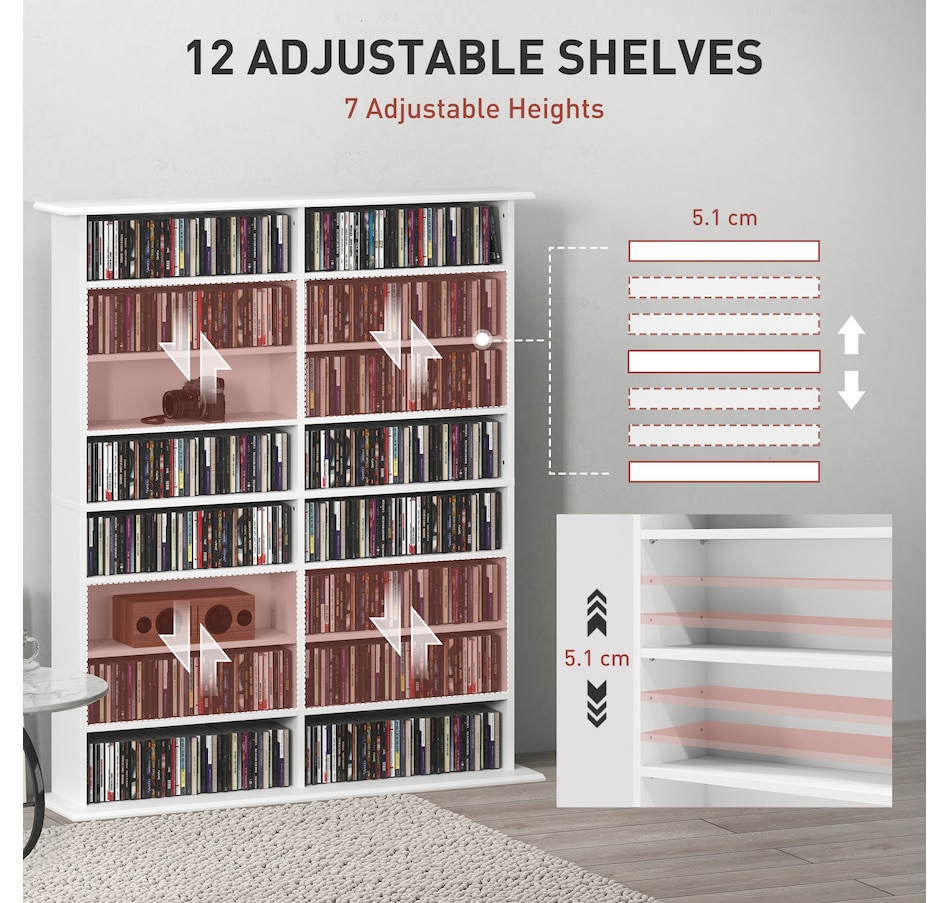 Image 961322_ALTMORE4.jpg, Product 961-322 / Price $184.99, HOMCOM Media Storage Cabinet 8-Tier DVD Shelf with Adjustable Shelves White from HOMCOM on TSC.ca's department