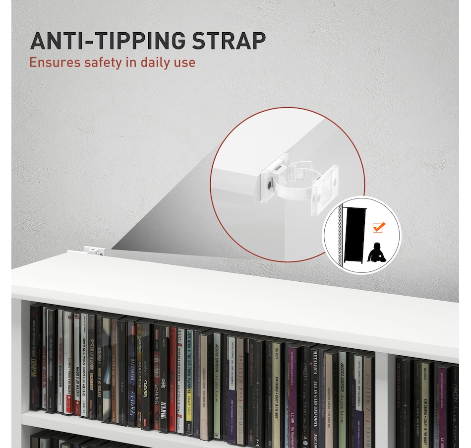 Image 961322_ALTMORE5.jpg, Product 961-322 / Price $184.99, HOMCOM Media Storage Cabinet 8-Tier DVD Shelf with Adjustable Shelves White from HOMCOM on TSC.ca's department