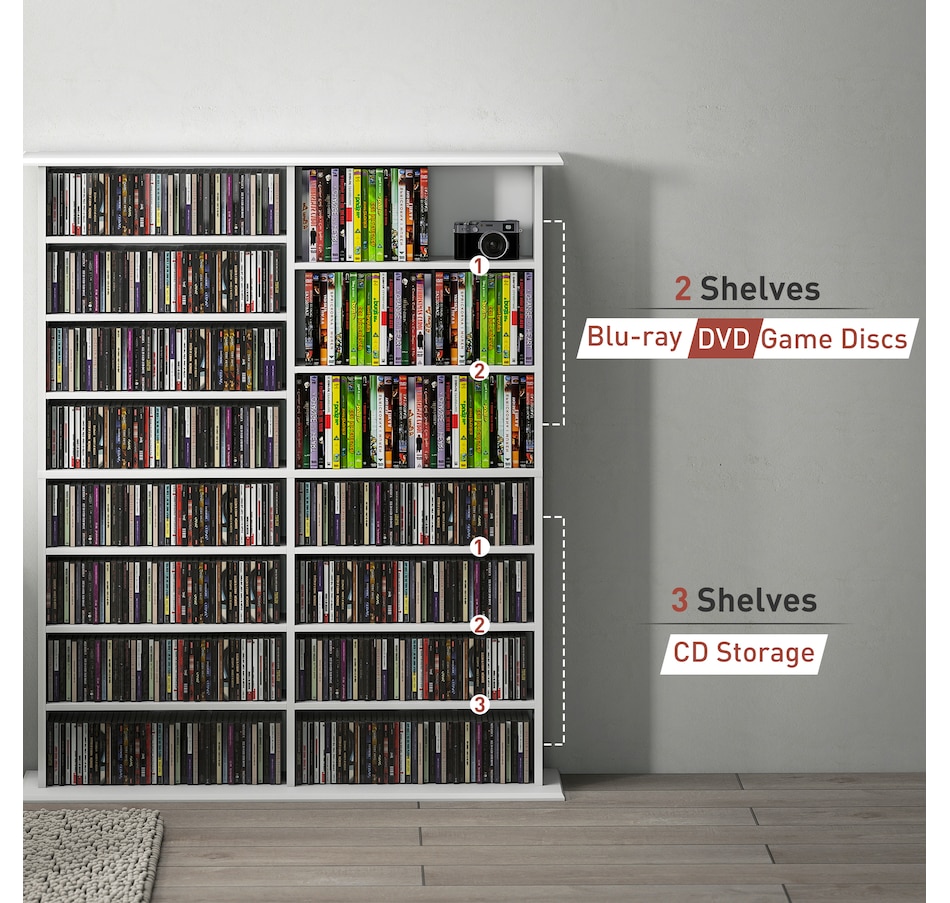 Image 961322_ALTMORE7.jpg, Product 961-322 / Price $184.99, HOMCOM Media Storage Cabinet 8-Tier DVD Shelf with Adjustable Shelves White from HOMCOM on TSC.ca's department