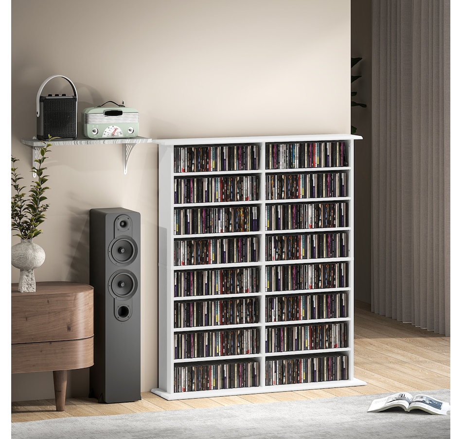 Image 961322_ALTMORE8.jpg, Product 961-322 / Price $184.99, HOMCOM Media Storage Cabinet 8-Tier DVD Shelf with Adjustable Shelves White from HOMCOM on TSC.ca's department