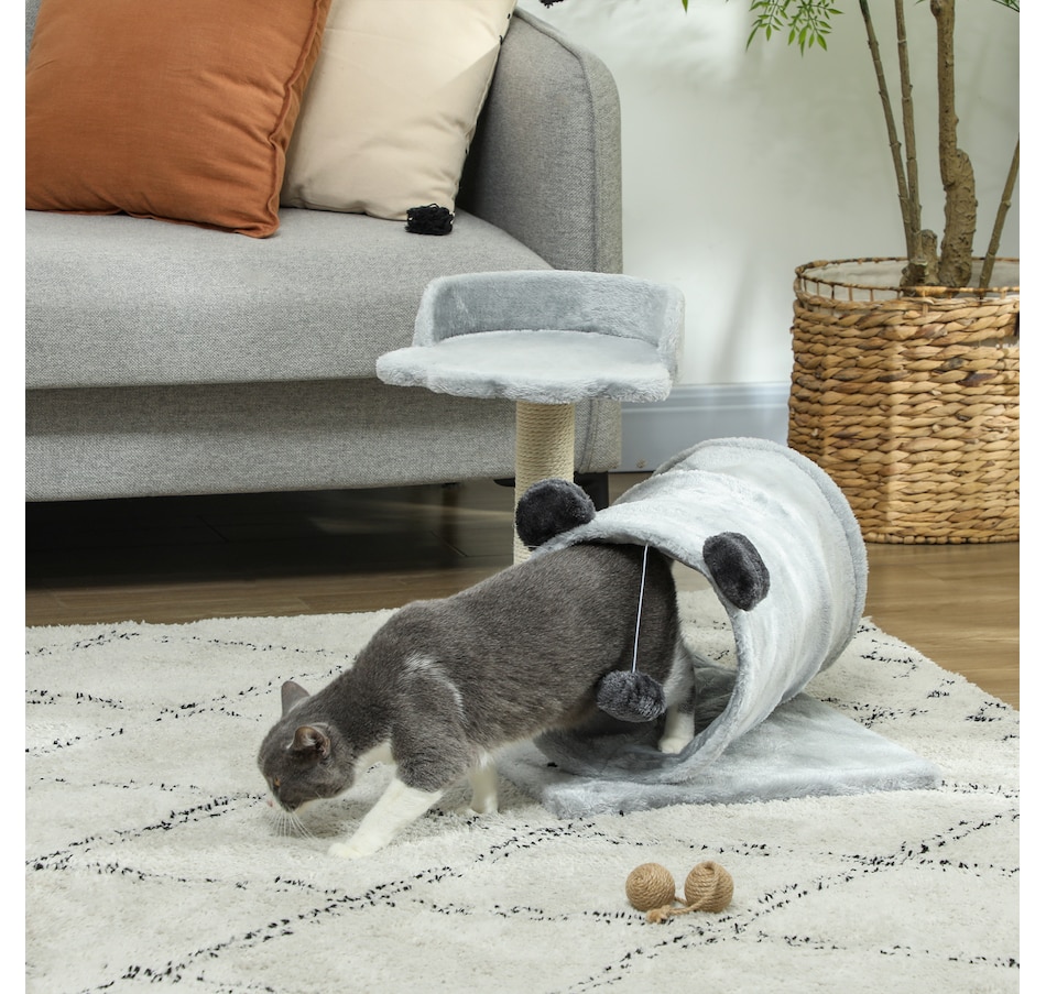 Image 962025_ALTMORE1.jpg, Product 962-025 / Price $25.99, PawHut Small Cat Tree, Cat Tower with Tunnel, Scratching Post, Bed, Grey from PawHut on TSC.ca's Home & Garden department