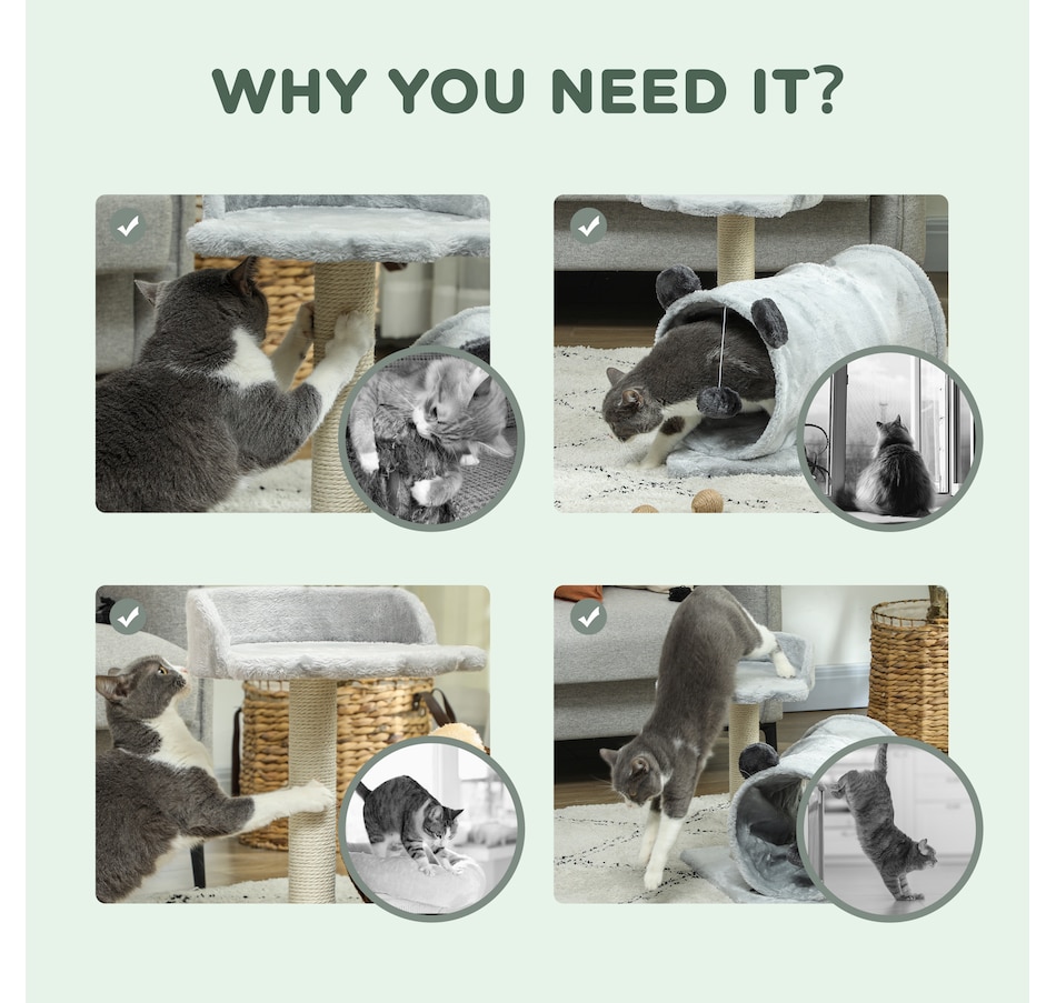Image 962025_ALTMORE5.jpg, Product 962-025 / Price $25.99, PawHut Small Cat Tree, Cat Tower with Tunnel, Scratching Post, Bed, Grey from PawHut on TSC.ca's Home & Garden department