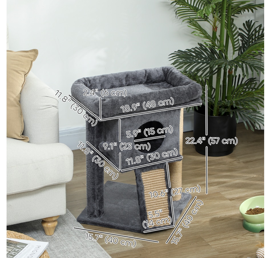 Image 962039_ALTMORE2.jpg, Product 962-039 / Price $57.99, PawHut Cat Tree, Small Cat Tower with Perch, Scratching Post, Dark Grey from PawHut on TSC.ca's Home & Garden department