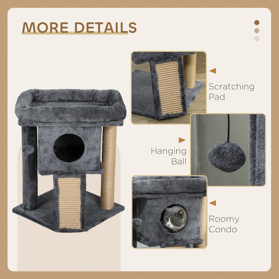 Image 962039_ALTMORE4.jpg, Product 962-039 / Price $55.99, PawHut Cat Tree, Small Cat Tower with Perch, Scratching Post, Dark Grey from PawHut on TSC.ca's Home & Garden department