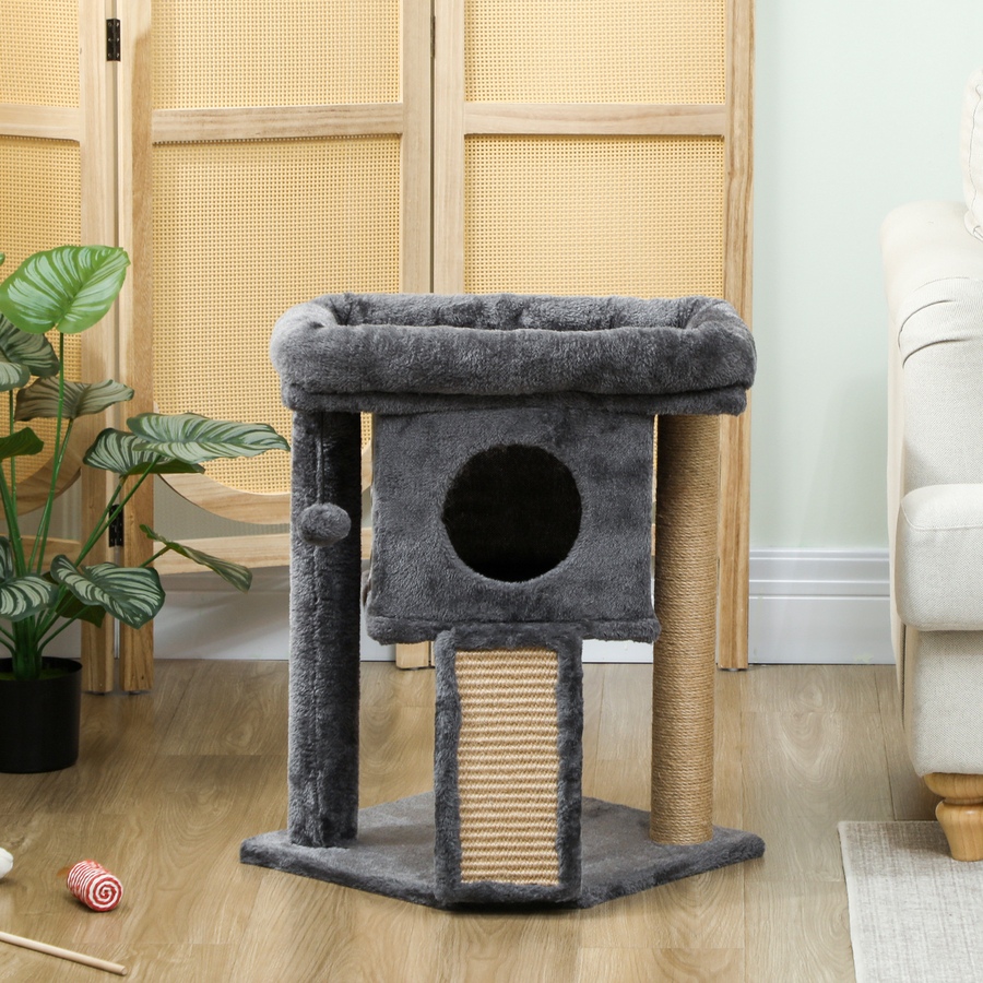 Image 962039_ALTMORE7.jpg, Product 962-039 / Price $55.99, PawHut Cat Tree, Small Cat Tower with Perch, Scratching Post, Dark Grey from PawHut on TSC.ca's Home & Garden department