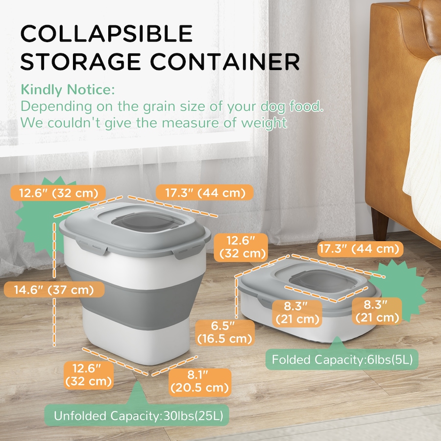Image 962041_ALTMORE2.jpg, Product 962-041 / Price $44.99, PawHut 6-30lb Dog Food Storage Container Collapsible Design, Grey from PawHut on TSC.ca's Home & Garden department