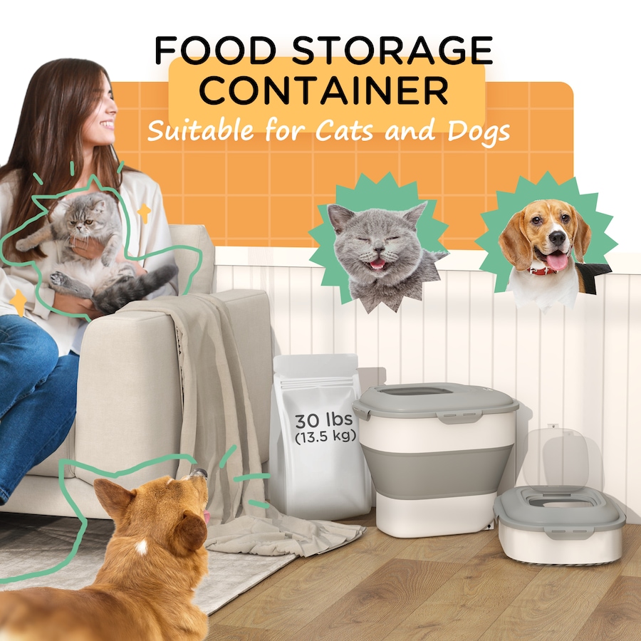 Image 962041_ALTMORE3.jpg, Product 962-041 / Price $44.99, PawHut 6-30lb Dog Food Storage Container Collapsible Design, Grey from PawHut on TSC.ca's Home & Garden department