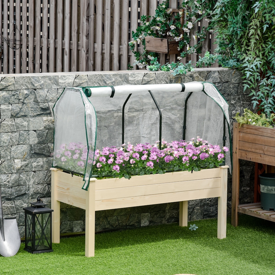 Image 962061_ALTMORE1.jpg, Product 962-061 / Price $109.99, Outsunny Raised Garden Bed w/ PE Cover Elevated Wood Planter Natural from Outsunny on TSC.ca's Home & Garden department