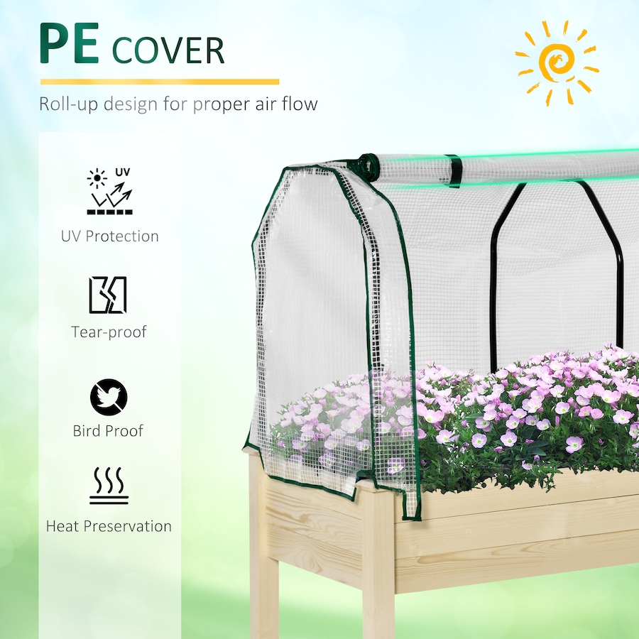 Image 962061_ALTMORE3.jpg, Product 962-061 / Price $109.99, Outsunny Raised Garden Bed w/ PE Cover Elevated Wood Planter Natural from Outsunny on TSC.ca's Home & Garden department