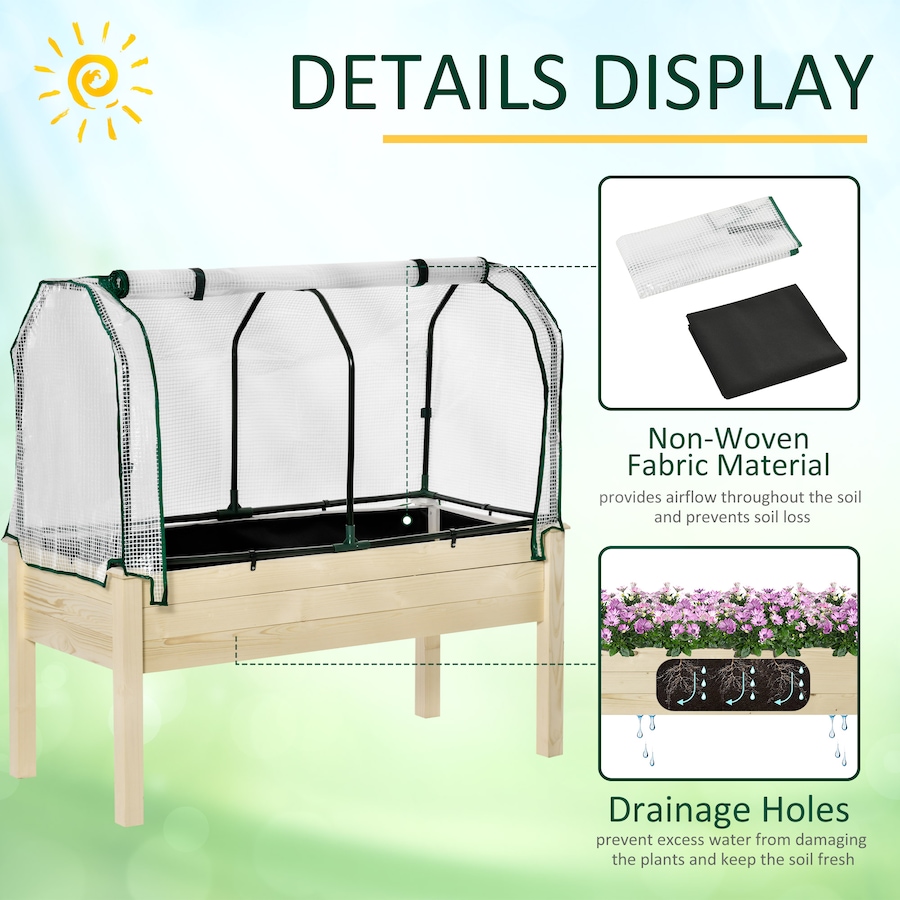 Image 962061_ALTMORE4.jpg, Product 962-061 / Price $109.99, Outsunny Raised Garden Bed w/ PE Cover Elevated Wood Planter Natural from Outsunny on TSC.ca's Home & Garden department
