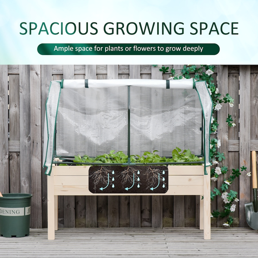 Image 962061_ALTMORE6.jpg, Product 962-061 / Price $109.99, Outsunny Raised Garden Bed w/ PE Cover Elevated Wood Planter Natural from Outsunny on TSC.ca's Home & Garden department