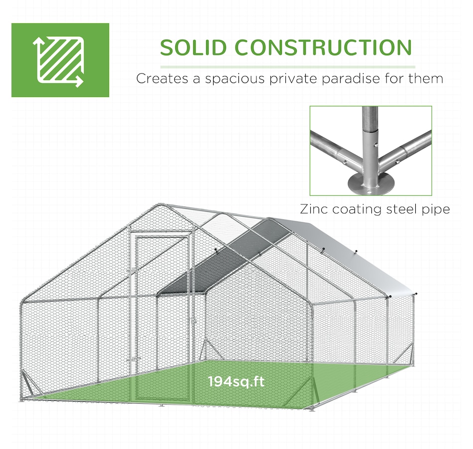 Image 962090_ALTMORE5.jpg, Product 962-090 / Price $379.99, PawHut Galvanized Large Chicken Coop Cage Walk-in Enclosure 9.8'x19.7'x6.6' from PawHut on TSC.ca's Home & Garden department